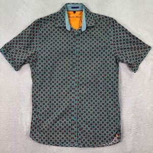 Visconti Black Mens Small Patterned Short Sleeve Button Down Shirt Casual Preppy